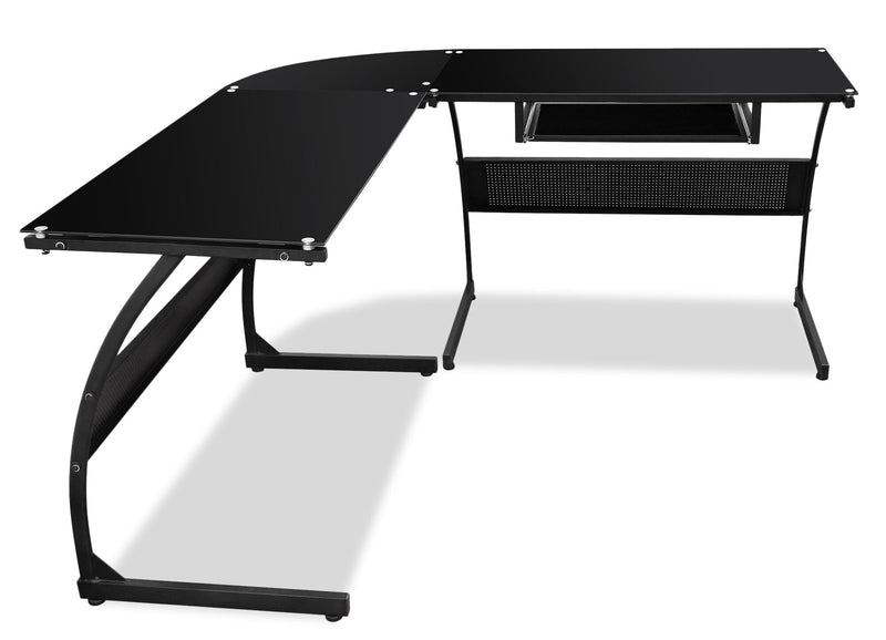 Cairo L-Shape Glass Desk - Black 