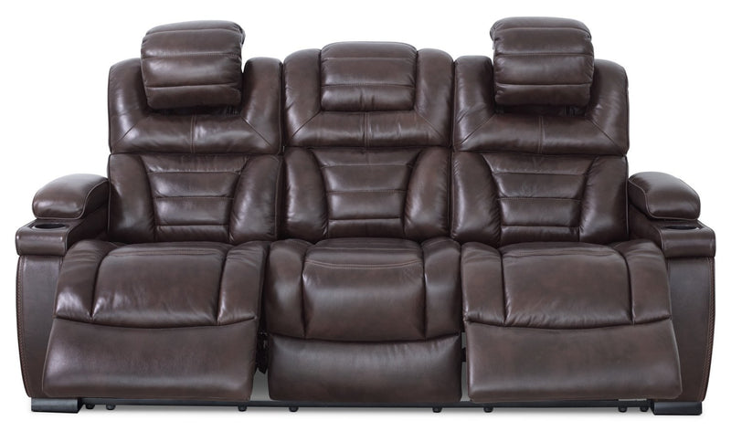 Hugo Genuine Leather Power Reclining Sofa - Brown