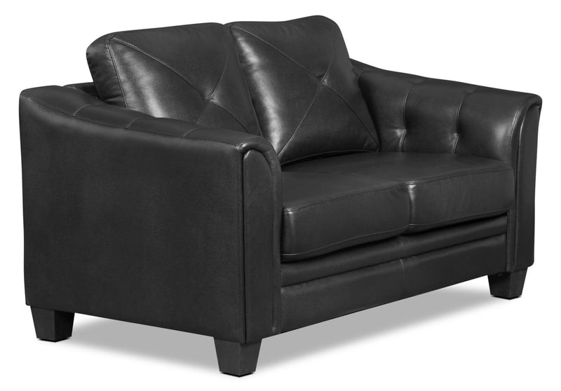 Andi Leather-Look Fabric Loveseat - Black