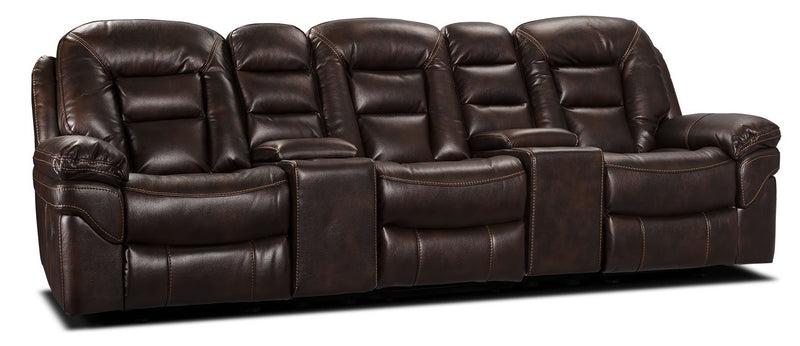 Leo 5-Piece Leath-Aire® Fabric Home Theatre Reclining Sectional - Walnut