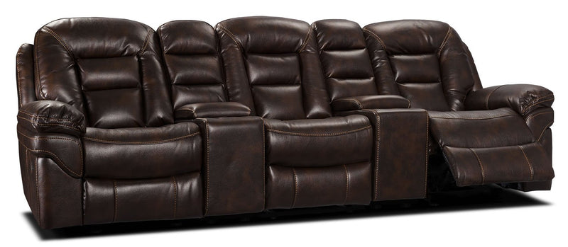 Leo 5-Piece Leath-Aire® Fabric Home Theatre Reclining Sectional - Walnut