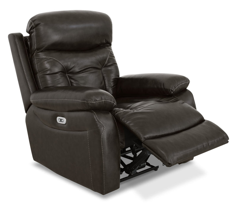 Hayes Genuine Leather Power Recliner with Adjustable Headrest - Steel