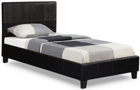 Chase Upholstered Bed in Brown Vegan-Leather Fabric - Twin Size 