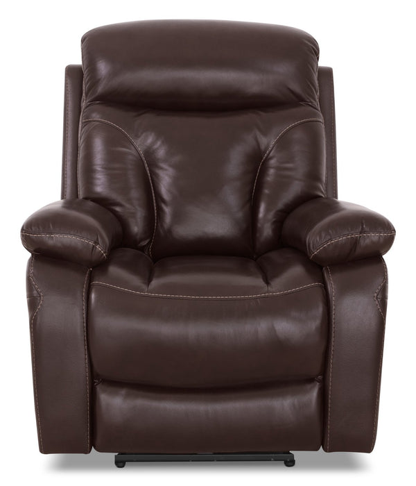 Hayes Genuine Leather Power Recliner with Adjustable Headrest - Brown