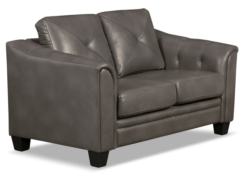 Andi Leather-Look Fabric Loveseat - Grey