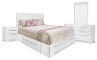 Olivia 6pc Bedroom Set with Storage Bed, Dresser, Mirror & Nightstand, Made in Canada, White - Queen Size 