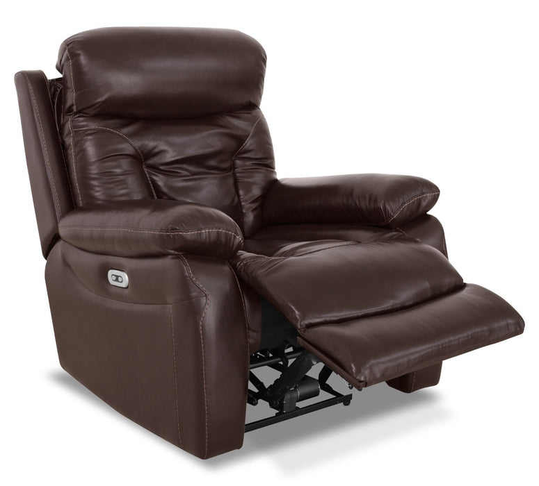 Hayes Genuine Leather Power Recliner with Adjustable Headrest - Brown