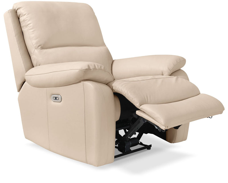 Grove Genuine Leather Power Recliner with Adjustable Headrest - Cream