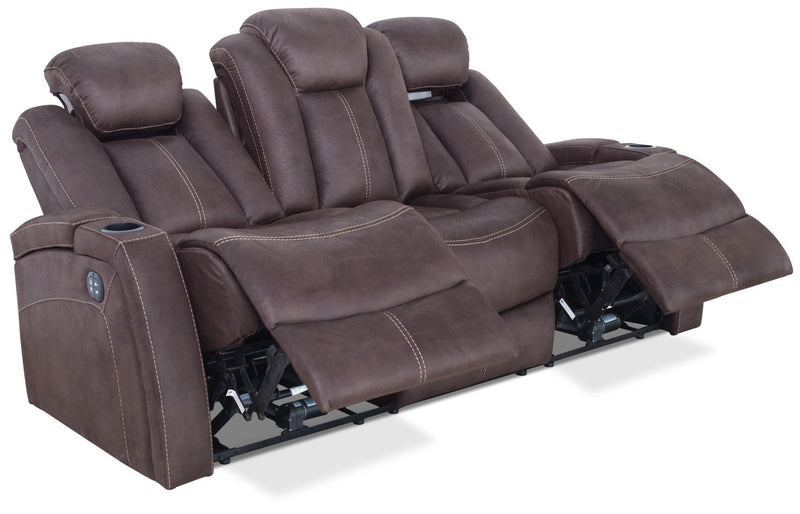 Ross Faux Suede Power Reclining Sofa with Power Headrest - Chocolate