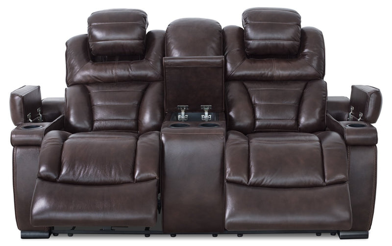 Hugo Genuine Leather Power Reclining Loveseat - Brown