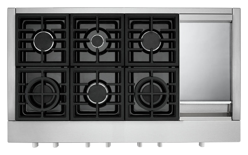 KitchenAid 48'' 6-Burner Commercial-Style Gas Range Top with Griddle - KCGC558JSS
