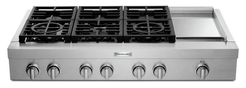 KitchenAid 48'' 6-Burner Commercial-Style Gas Range Top with Griddle - KCGC558JSS