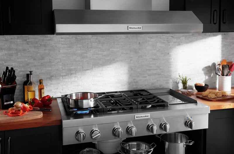 KitchenAid 48'' 6-Burner Commercial-Style Gas Range Top with Griddle - KCGC558JSS