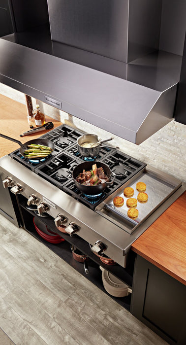 KitchenAid 48'' 6-Burner Commercial-Style Gas Range Top with Griddle - KCGC558JSS