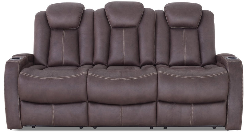 Ross Faux Suede Power Reclining Sofa with Power Headrest - Chocolate