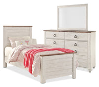 Willowton 5pc Bedroom Set with Bed, Dresser & Mirror for Kids, Whitewash - Twin Size