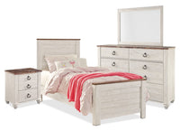 Willowton 6pc Bedroom Set with Bed, Dresser, Mirror & Nightstand for Kids, Whitewash - Twin Size