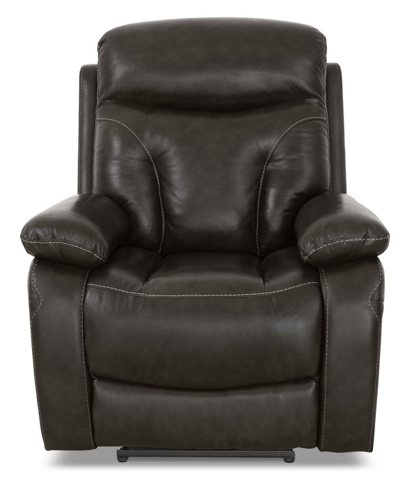 Hayes Genuine Leather Power Recliner with Adjustable Headrest - Steel