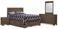 Olivia 6pc Bedroom Set with Storage Bed, Dresser, Mirror & Nightstand, Made in Canada, Grey - Queen Size