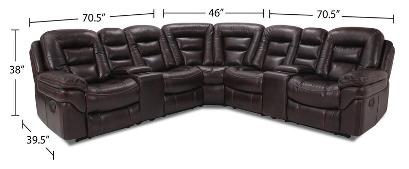 Leo 7-Piece Leath-Aire® Fabric Reclining Sectional - Walnut