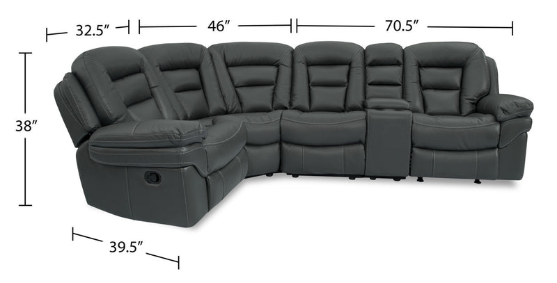 Leo 5-Piece Leath-Aire® Fabric Reclining Sectional with Console - Grey