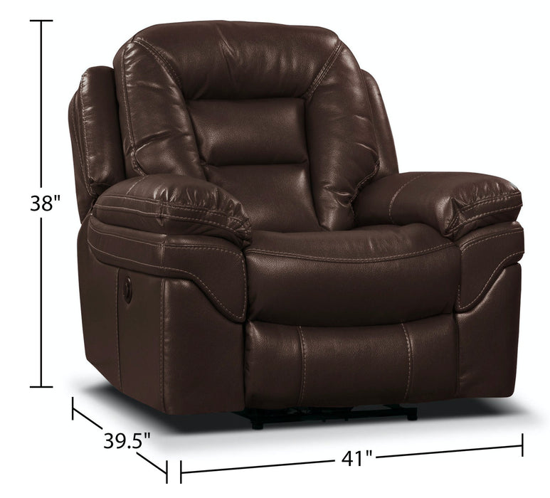 Leo Genuine Leather Power Recliner - Walnut