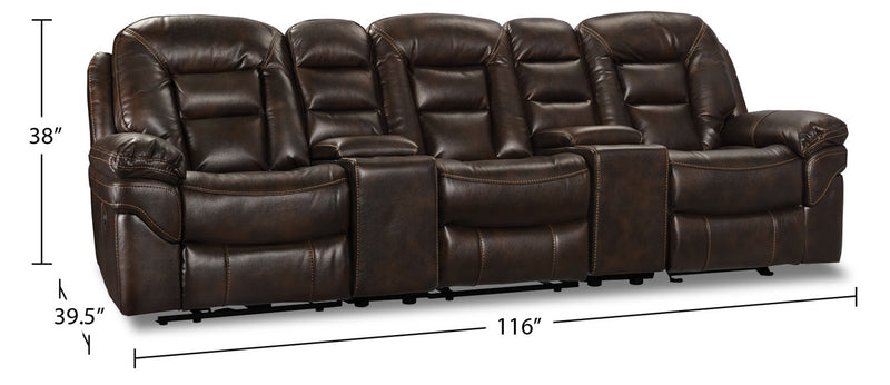 Leo 5-Piece Leath-Aire® Fabric Home Theatre Power Reclining Sectional - Walnut