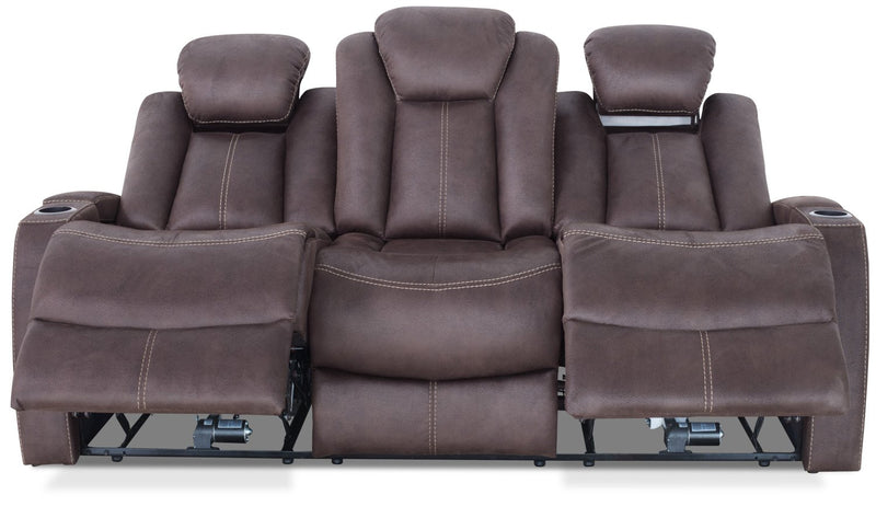 Ross Faux Suede Power Reclining Sofa with Power Headrest - Chocolate