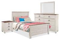 Willowton 6pc Bedroom Set with Bed, Dresser, Mirror & Nightstand, Whitewash - Full Size 