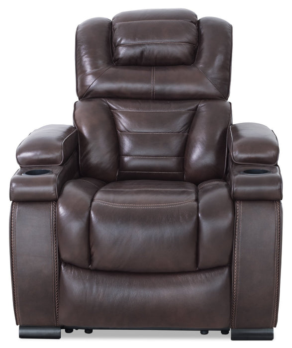 Hugo Genuine Leather Power Recliner with Adjustable Headrest - Brown