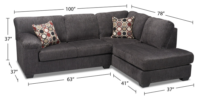 Morty 2-Piece Chenille Right-Facing Condo Sectional - Grey