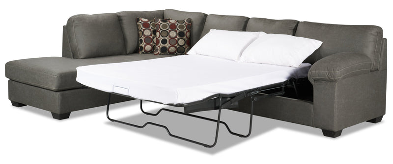 Morty 2-Piece Leather-Look Fabric Left-Facing Sofa Bed Sectional - Grey
