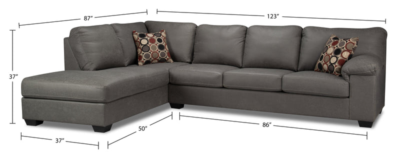 Morty 2-Piece Leather-Look Fabric Left-Facing Sofa Bed Sectional - Grey