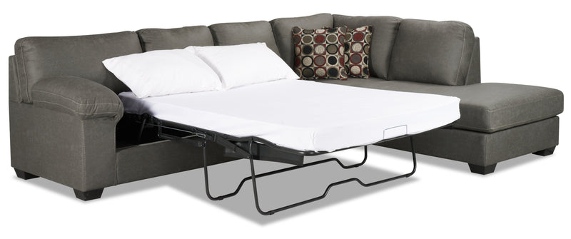 Morty 2-Piece Leather-Look Fabric Right-Facing Sofa Bed Sectional - Grey