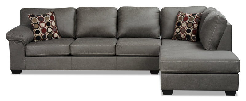 Morty 2-Piece Leather-Look Fabric Right-Facing Sofa Bed Sectional - Grey