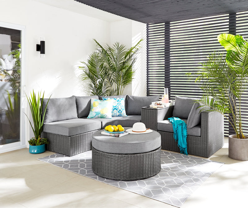 Morris Armless Outdoor Patio Chair - Hand-Woven Resin Wicker, Olefin Fabric, UV & Weather Resistant - Grey