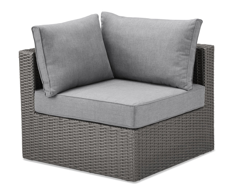 Morris 7-Piece Outdoor Patio Set with 3 Corner Chairs, 2 Armless Chairs, Patio Chair & Ottoman - Hand-Woven Resin Wicker, Olefin Fabric, UV & Weather Resistant - Grey