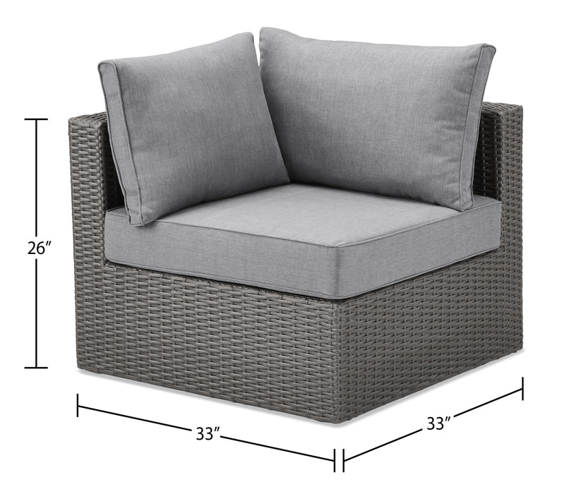 Morris Corner Outdoor Patio Chair - Hand-Woven Resin Wicker, Olefin Fabric, UV & Weather Resistant - Grey