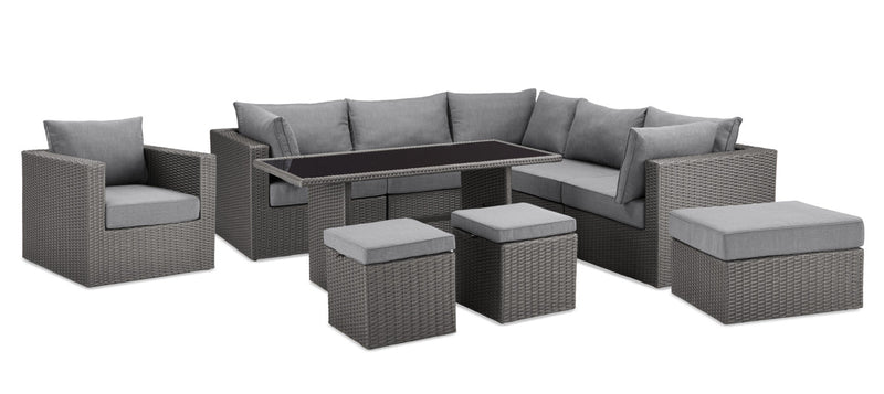 Morris 10-Piece Outdoor Patio Set - Hand-Woven Resin Wicker, UV & Weather Resistant - Grey 
