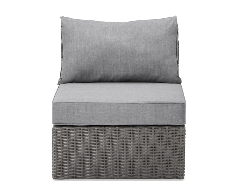 Morris Armless Outdoor Patio Storage Chair - Hand-Woven Resin Wicker, Olefin Fabric, UV & Weather Resistant - Grey