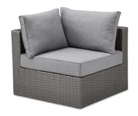 Morris Corner Outdoor Patio Storage Chair - Hand-Woven Resin Wicker, Olefin Fabric, UV & Weather Resistant - Grey