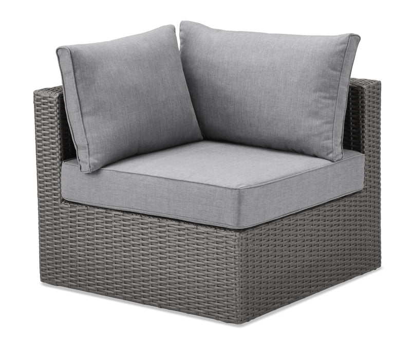 Morris Corner Outdoor Patio Storage Chair - Hand-Woven Resin Wicker, Olefin Fabric, UV & Weather Resistant - Grey