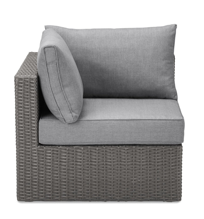 Morris Corner Outdoor Patio Storage Chair - Hand-Woven Resin Wicker, Olefin Fabric, UV & Weather Resistant - Grey