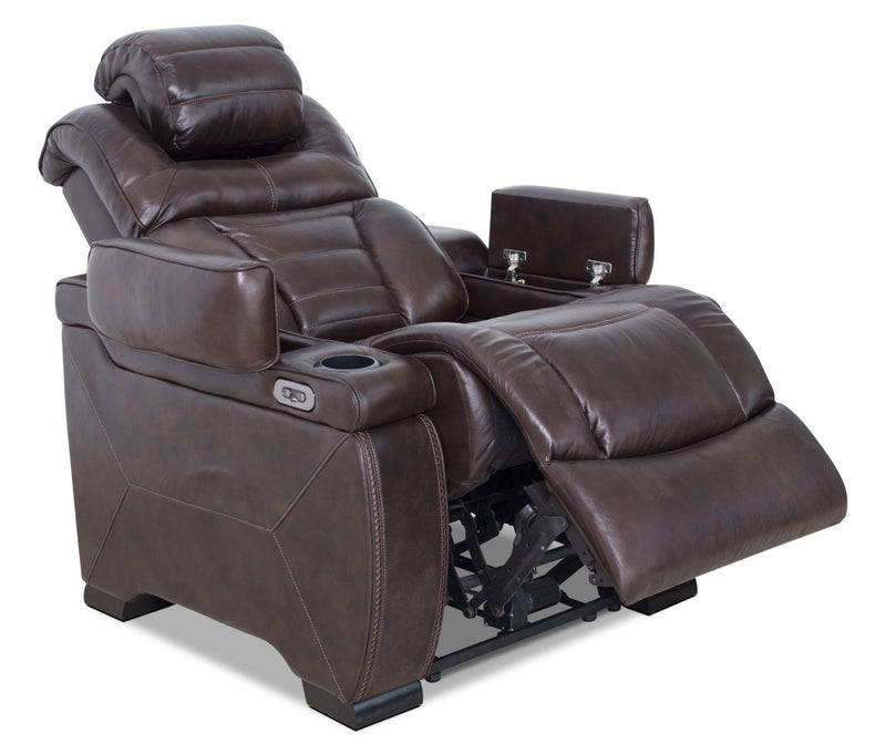 Hugo Genuine Leather Power Recliner with Adjustable Headrest - Brown