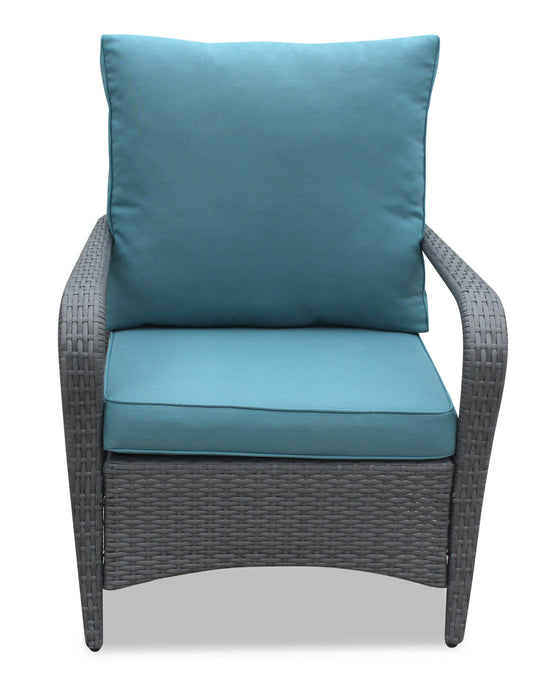 Nassau 4-Piece Outdoor Patio Set with Loveseat, 2 Chairs & Glass Top Coffee Table - Hand-Woven Resin Wicker, Olefin Fabric, UV & Weather Resistant - Blue 