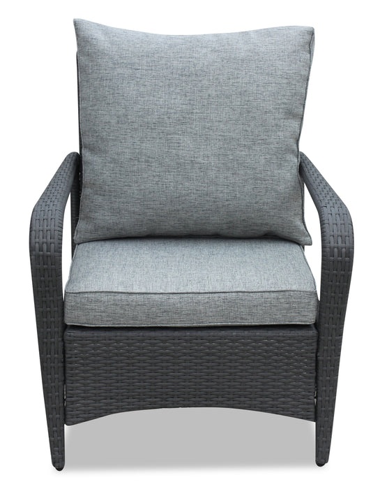 Nassau 4-Piece Outdoor Patio Set with Loveseat, 2 Chairs & Glass Top Coffee Table - Hand-Woven Resin Wicker, Olefin Fabric, UV & Weather Resistant - Grey 