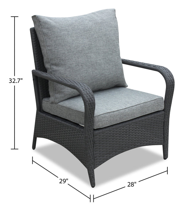 Nassau 4-Piece Outdoor Patio Set with Loveseat, 2 Chairs & Glass Top Coffee Table - Hand-Woven Resin Wicker, Olefin Fabric, UV & Weather Resistant - Grey 
