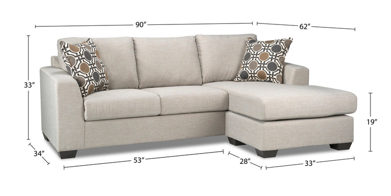 Nina 2-Piece Linen-Look Fabric Reversible Sectional - Taupe
