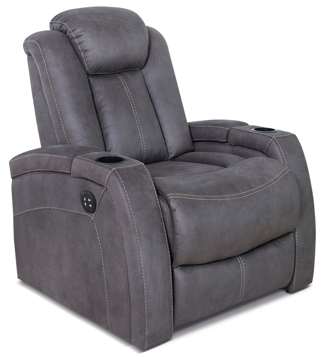 Ross Faux Suede Power Recliner - Pewter