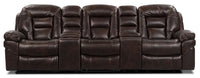 Leo 5-Piece Leather-Look Fabric Home Theatre Reclining Sectional with Storage Consoles and Cupholders - Walnut Brown